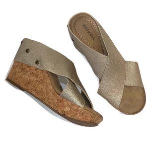 Merona Metallic Criss Cross Cork Wedges 6M